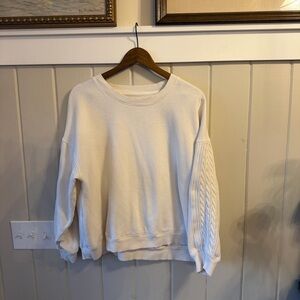 Aerie Off-White Cable Knit Sleeve Sweatshirt, Size Large